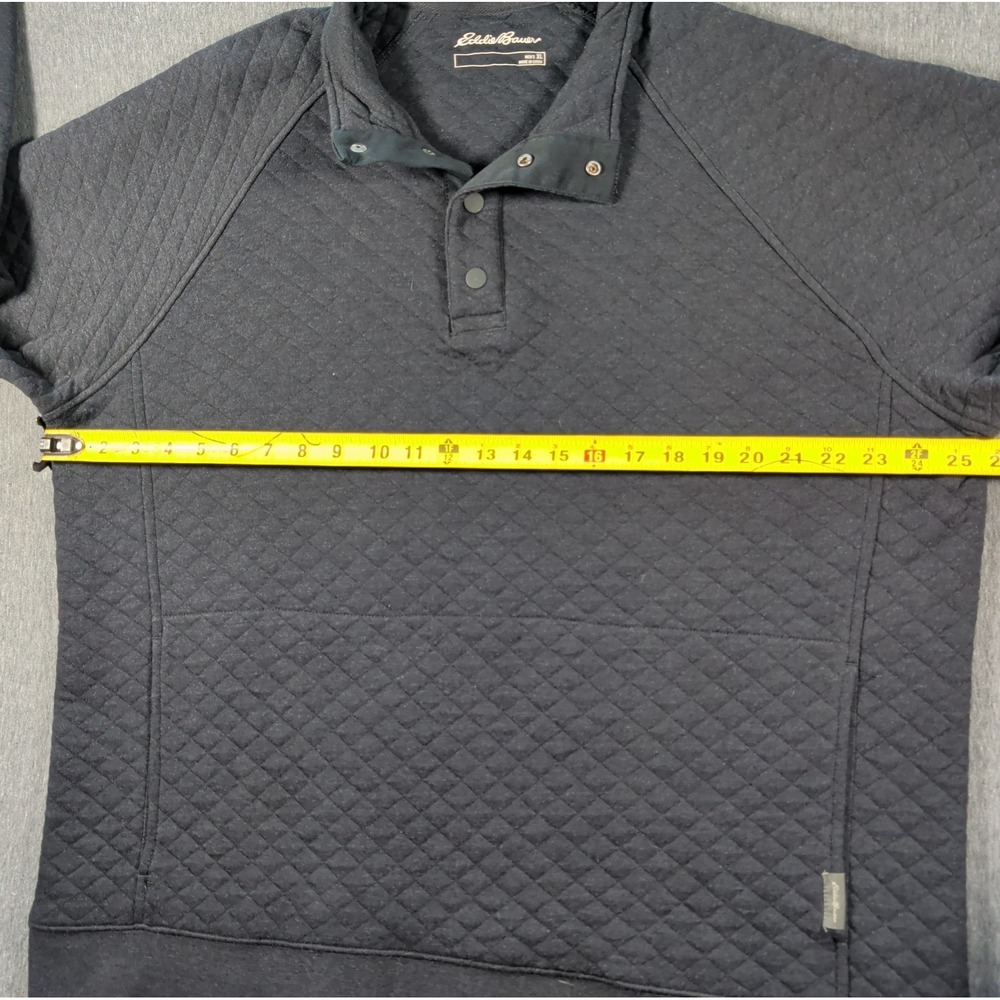 EDDIE BAUER Pullover 1/4 Snap Mock Quilted Black Sz XL Sweater Midweight EUC - Picture 5 of 8